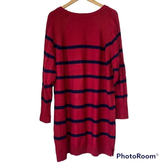 LuLaRoe Lauren Sweater Dress Striped Red Blue 3X - Picture 2 of 10